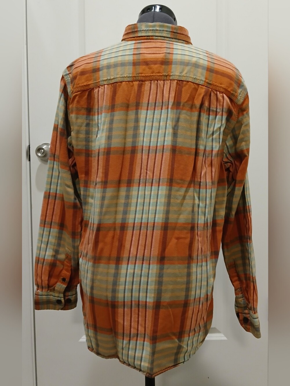 Men's L.L. Bean Plsid Button Down Long Sleeve Orange & Blue Shirt - Picture 12 of 15